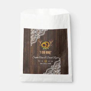 Charm Rustic Sunflowers Antlers Wood Lace I DO BBQ Favour Bags