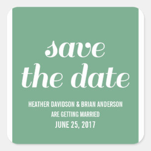 Charm Save the Date Stickers, Green Square Sticker