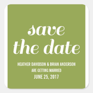 Charm Save the Date Stickers, Olive Green Square Sticker