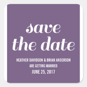 Charm Save the Date Stickers, Purple Square Sticker