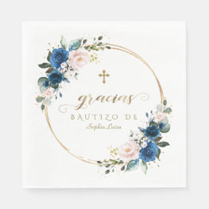 Charm Spanish Blush Blue Flowers Gold Girl Bautizo Napkin