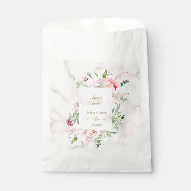 Charm Spring Watercolor Peonies Bloom Wedding Favour Bags (Front)