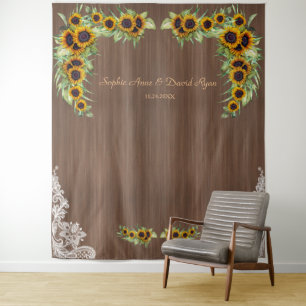 Charm Sunflowers Wedding Wood Lace Photo Booth Tapestry