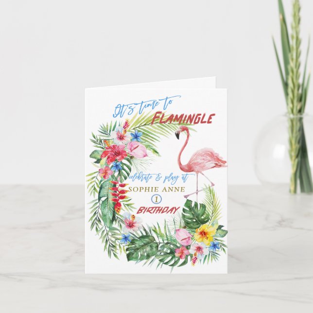 Charm Tropical Floral Flamingo Pool Girl Birthday Invitation (Front)