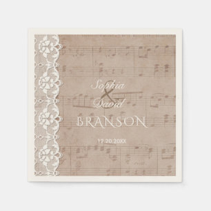Charm  Vintage Music Sheet and Lace Wedding Napkin