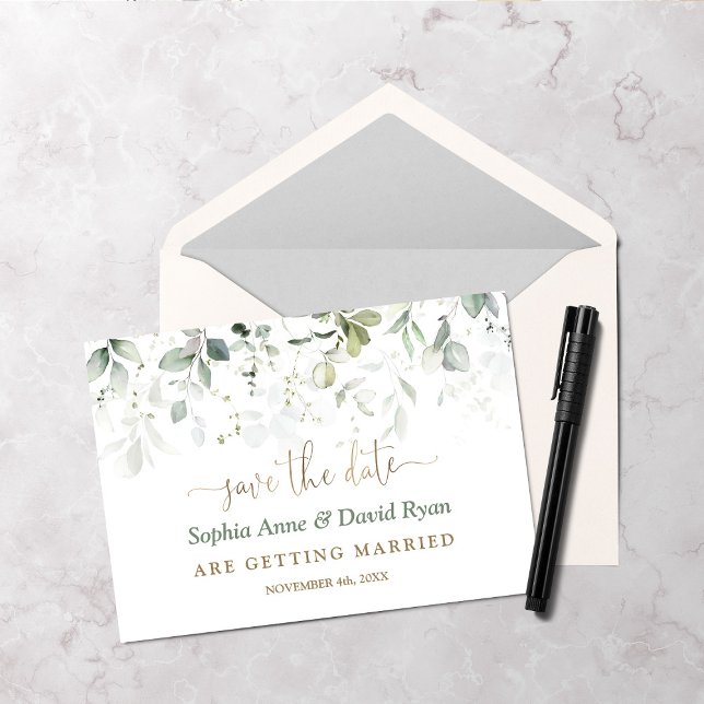 Charm Watercolor Airy Greenery Gold Wedding   Save The Date (Creator Uploaded)