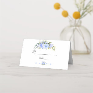 Charm Watercolor Blue Flowers Wedding Table Number Place Card