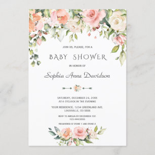 Charm Watercolor Blush Cream Floral Baby Shower Invitation