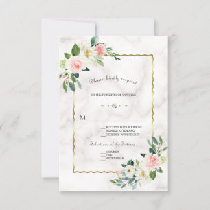 Charm Watercolor Blush Flowers Gold Marble Wedding RSVP Card