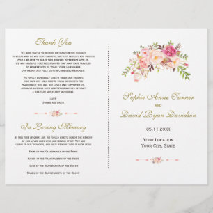 Charm Watercolor Blush Pink Floral Wedding Program Flyer