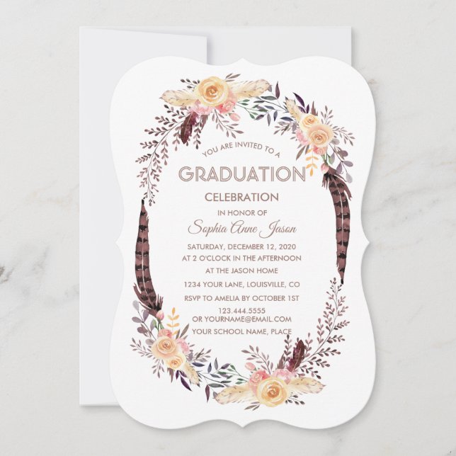 Charm Watercolor Boho Floral GRADUATION Invitation (Front)