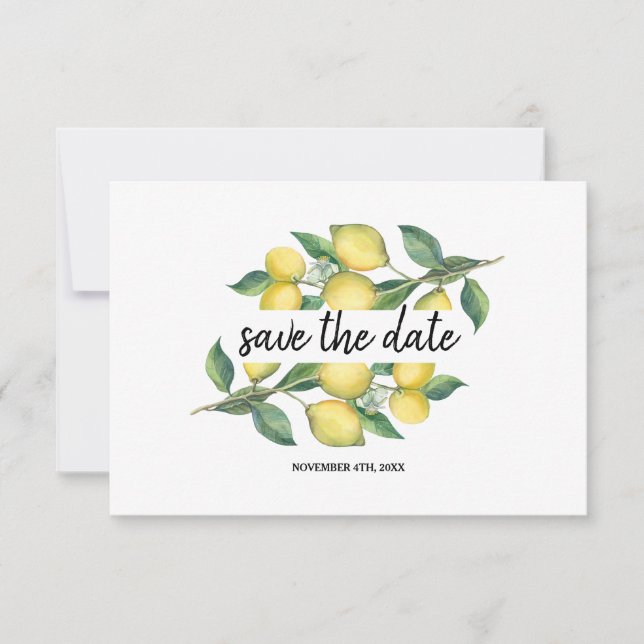 Charm Watercolor Lemon Tropical Save The Date (Front)