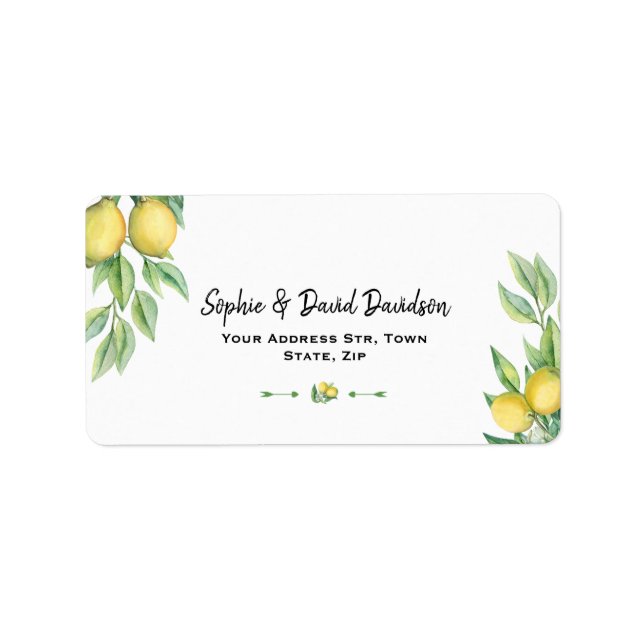Charm Watercolor Lemon Tropical Wedding Label (Front)