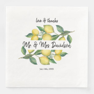 Charm Watercolor Lemon Tropical Wedding Napkin