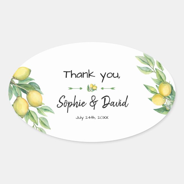 Charm Watercolor Lemon Tropical Wedding Oval Sticker (Front)