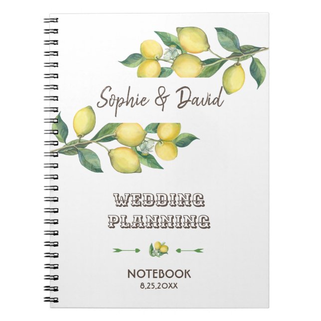 Charm Watercolor Lemon Tropical Wedding Planner Notebook (Front)