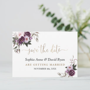 Charm Watercolor Purple Pink Floral Wedding Save The Date