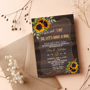 Charm Watercolor Sunflowers Wood Wedding I DO BBQ Invitation