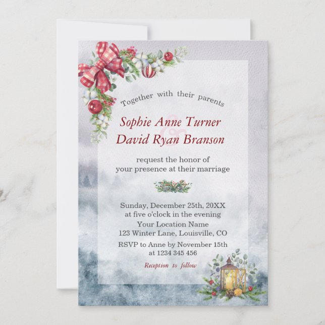 Charm Watercolor Winter Scene Christmas Wedding Invitation (Front)