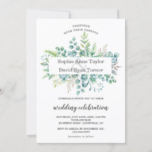 Charm Watercolour Eucalyptus Foliage Frame Wedding Invitation