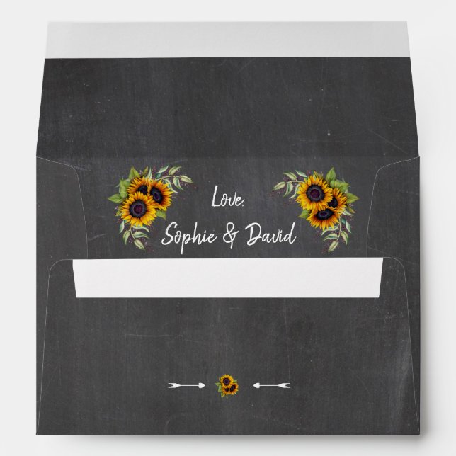 Charm Watercolour Sunflowers Chalkboard Wedding Envelope (Back (Bottom))