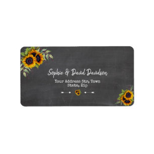 Charm Watercolour Sunflowers Chalkboard Wedding Label