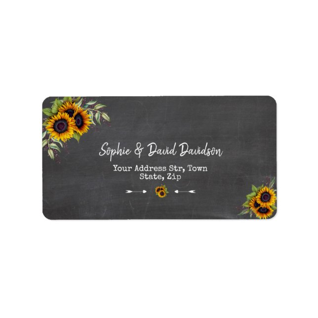 Charm Watercolour Sunflowers Chalkboard Wedding Label (Front)