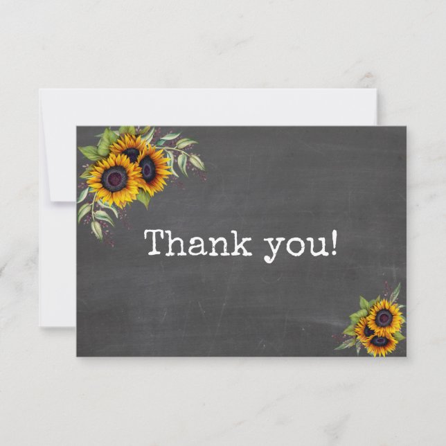 Charm Watercolour Sunflowers Chalkboard Wedding Thank You Card (Front)