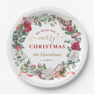 Charm We Wish You A Merry Christmas Wreath Paper Plate