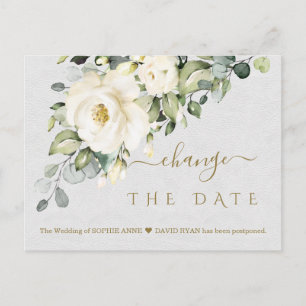 Charm Wedding White Floral Change The Date Postcard