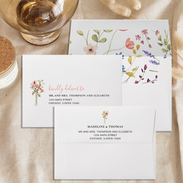 Charm Whimsical Wild Flower Bouquet Wedding Envelope (Creator Uploaded)