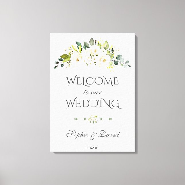Charm White Cream Floral Welcome Wedding Sign (Front)