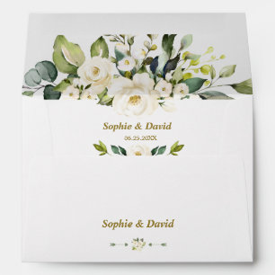 Charm White Cream Flowers Wedding Return Address Envelope