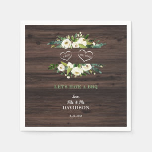 Charm White Floral Frame Barn I DO BBQ Napkin