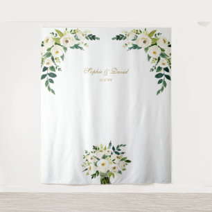 Charm White Floral Wedding Photo Booth Backdrop Tapestry