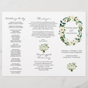 Charm White Floral Wreath Tri+Fold Wedding Program Flyer