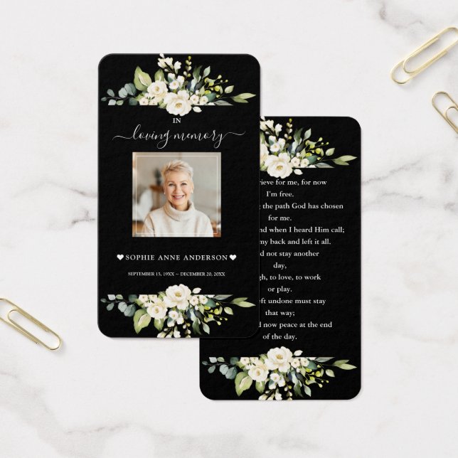 Charm White Flowers Black Photo Funeral Prayer (Office)