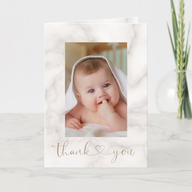 Charm White Flowers Gold Cross Photo Christening Thank You Card (Front)