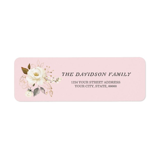 Charm White Gold Floral Baptism Return Address (Front)