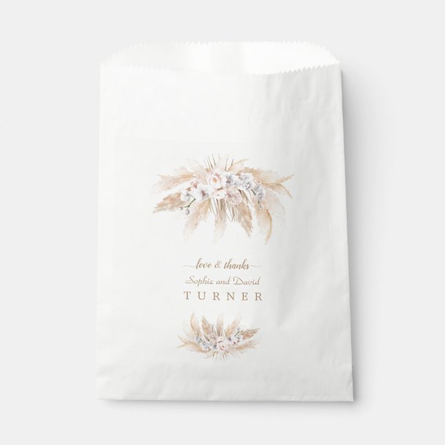 Charm White Orchid Blus Roses Pampas Grass Wedding Favour Bags (Front)