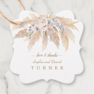 Charm White Orchid Roses Pampas Grass Wedding Favour Tags