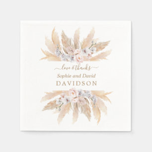 Charm White Roses Pampas Grass Wedding Napkins
