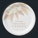 Charm White Roses Pampas Grass Wedding Paper Plate<br><div class="desc">Unique and elegant design featuring watercolour white roses,  desert pampas dried leaves,  on a white background. Use Personalise tool to add your info. For matching items,  please,  visit my Pampas Grass Floral Collection.</div>