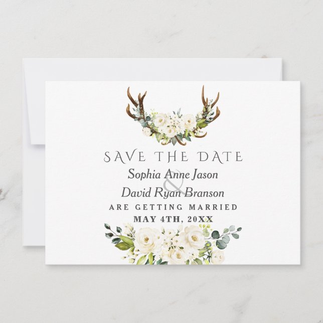 Charm White Watercolor Flowers Bloom Wedding Save The Date (Front)