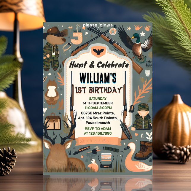 charm Wild Camo Oh Deer Duck hunting 1st birthday Invitation (Creator Uploaded)