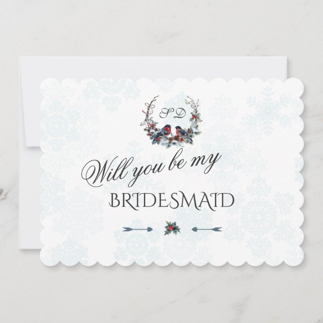 Charm Winter Wreath Will You Be My Bridesmaid Invitation (Front)