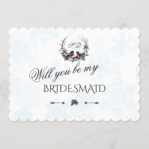 Charm Winter Wreath Will You Be My Bridesmaid Invitation