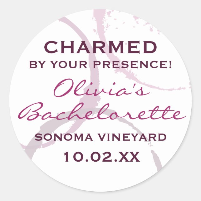 Charmed Rustic Burgundy Wine Stain Bachelorette Classic Round Sticker (Front)