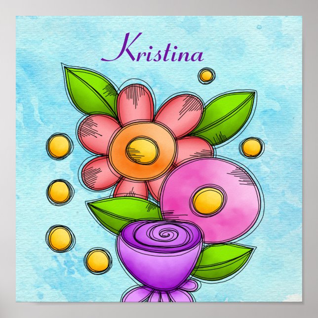 Charmed Watercolor Doodle Flower Poster (Front)