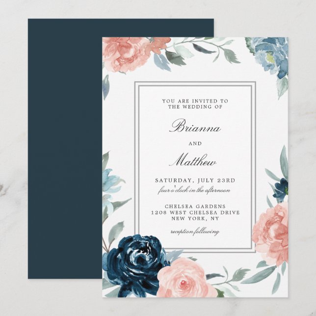 Charmed Watercolor Floral Wedding Invitation (Front/Back)